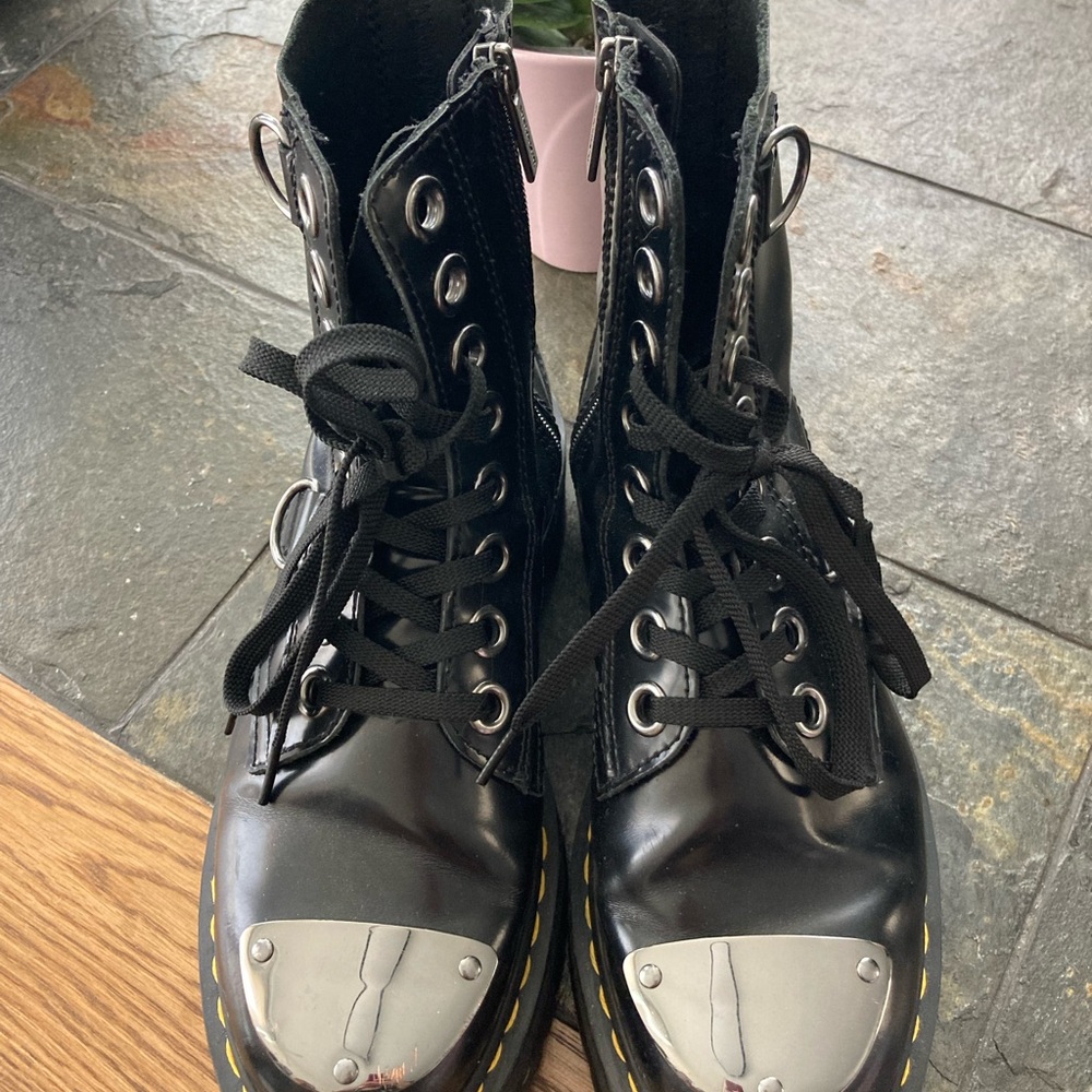 Black Combat Boots with Silver Toe Cap Doc Martens